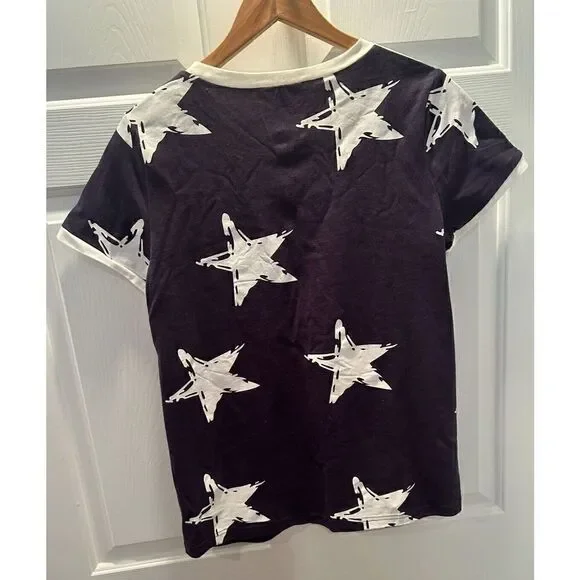 Mazik Women’s Blue and White Star Short Sleeve T-Shirt Shirt Size Large - Picture 2 of 5